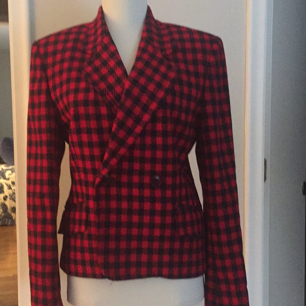 LIZ CLAIBORNE 100% wool navy/red blazer